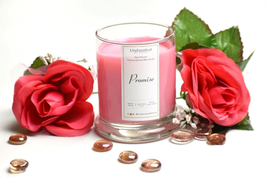 Image of sweet-scented candle for a blog post describing how candles can improve and affect mood, mental health, and one's self-care journey.